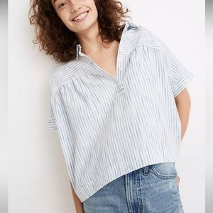 Madewell Shirred-Yoke Popover Top in Seersucker Stripe